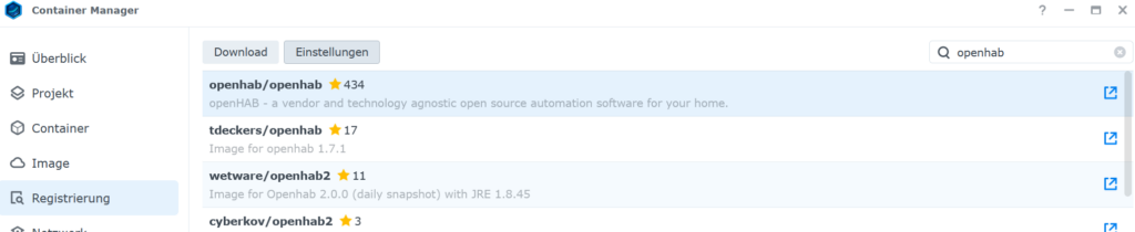 Docker Image openhab installieren